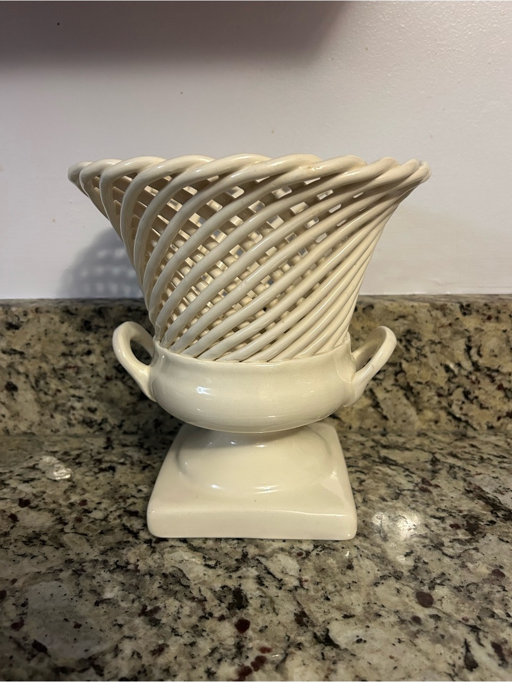 Vintage Ceramic Basket Weave Vase Made in Spain white